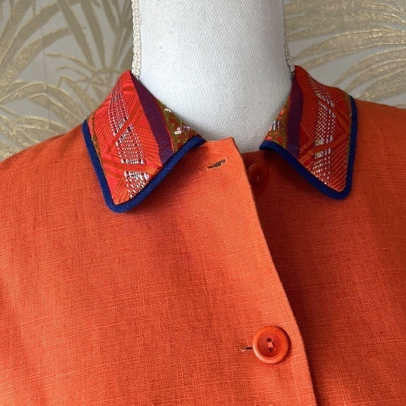 Coldwater Creek Womens Linen Embroidered Blazer Sz S Orange Crop Jacket Colorful - Picture 3 of 9
